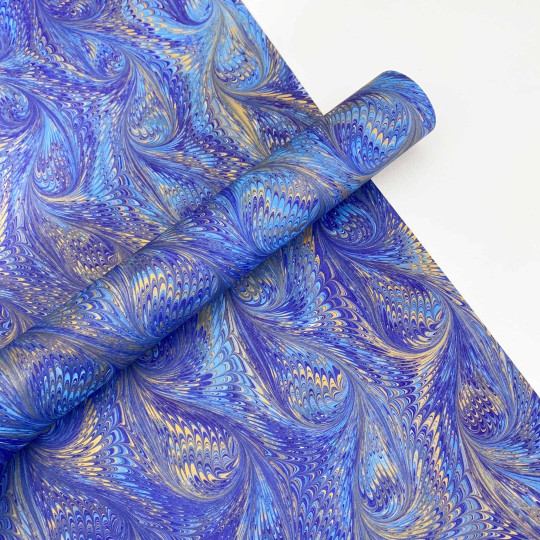 Hand Marbled Paper Bird Wing Pattern in Blues ~ Berretti Marbled Arts